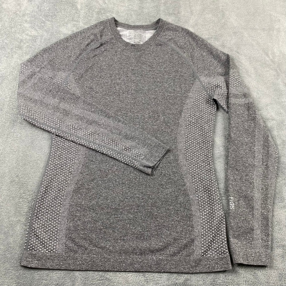 FIGS Women Medium Underscrub Top Grey Seamless Long Sleeve Performance Layer